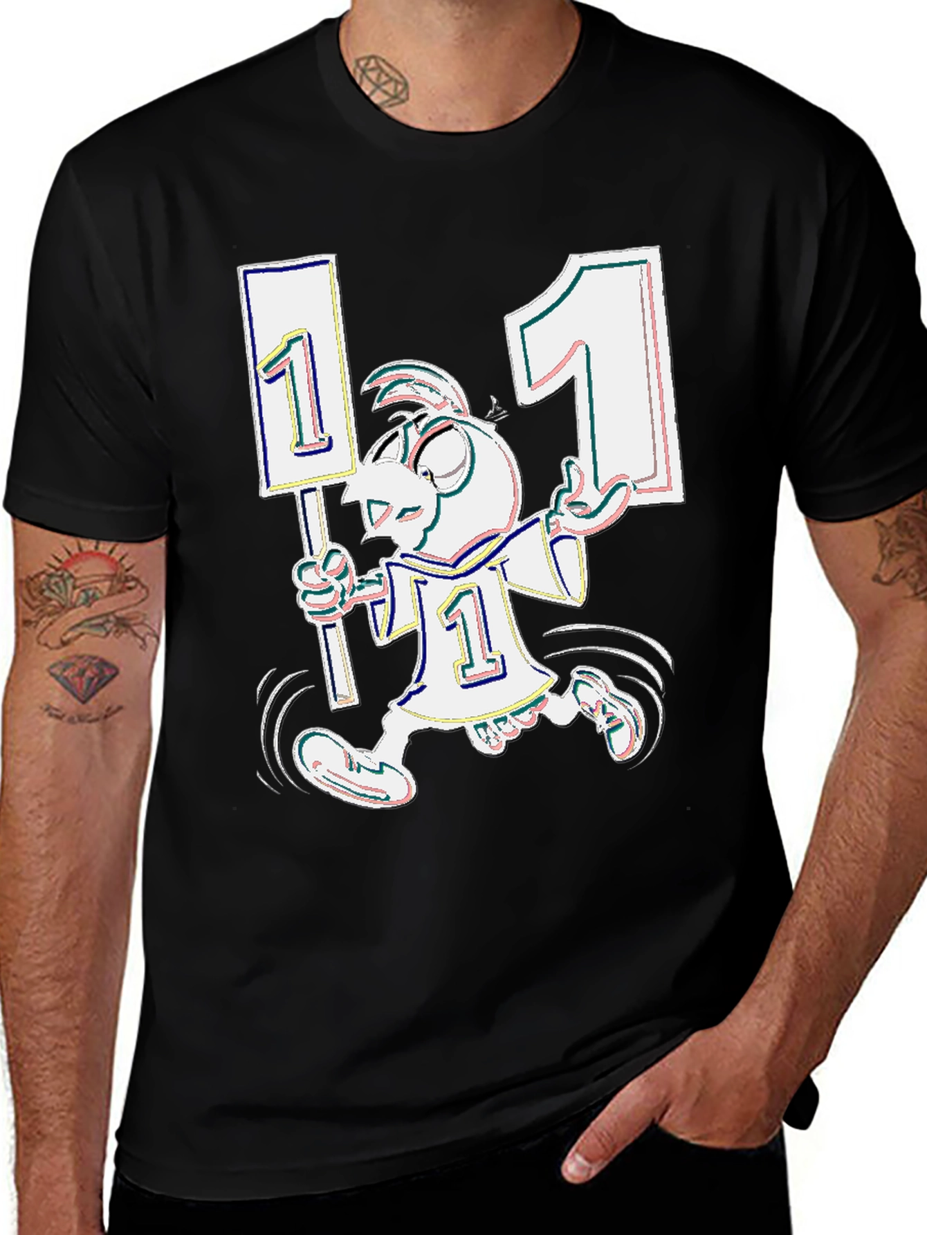 Funky Cartoon Number One Black T-Shirt
