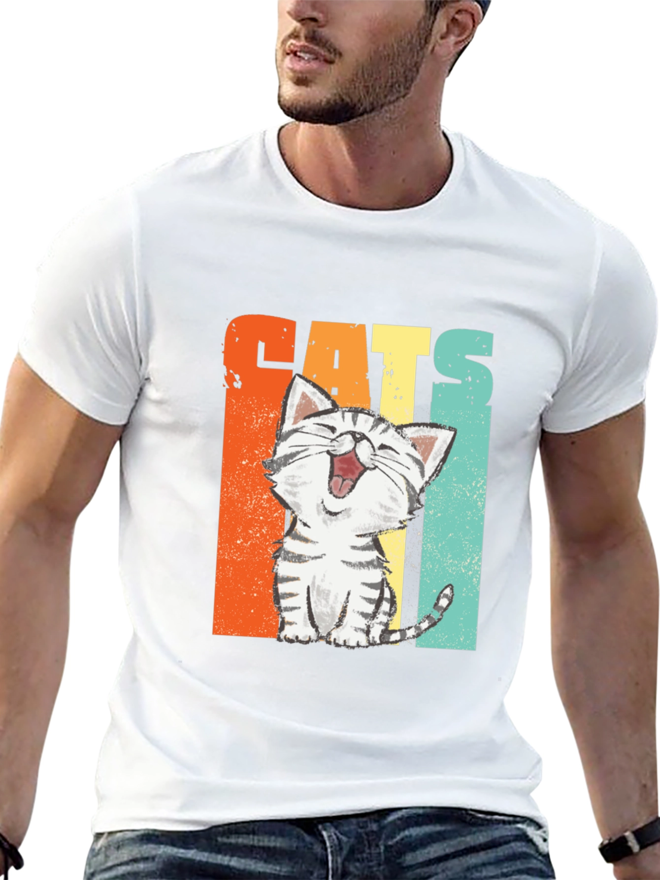 Funny Cats Graphic Tee - Retro Style Unisex T-Shirt