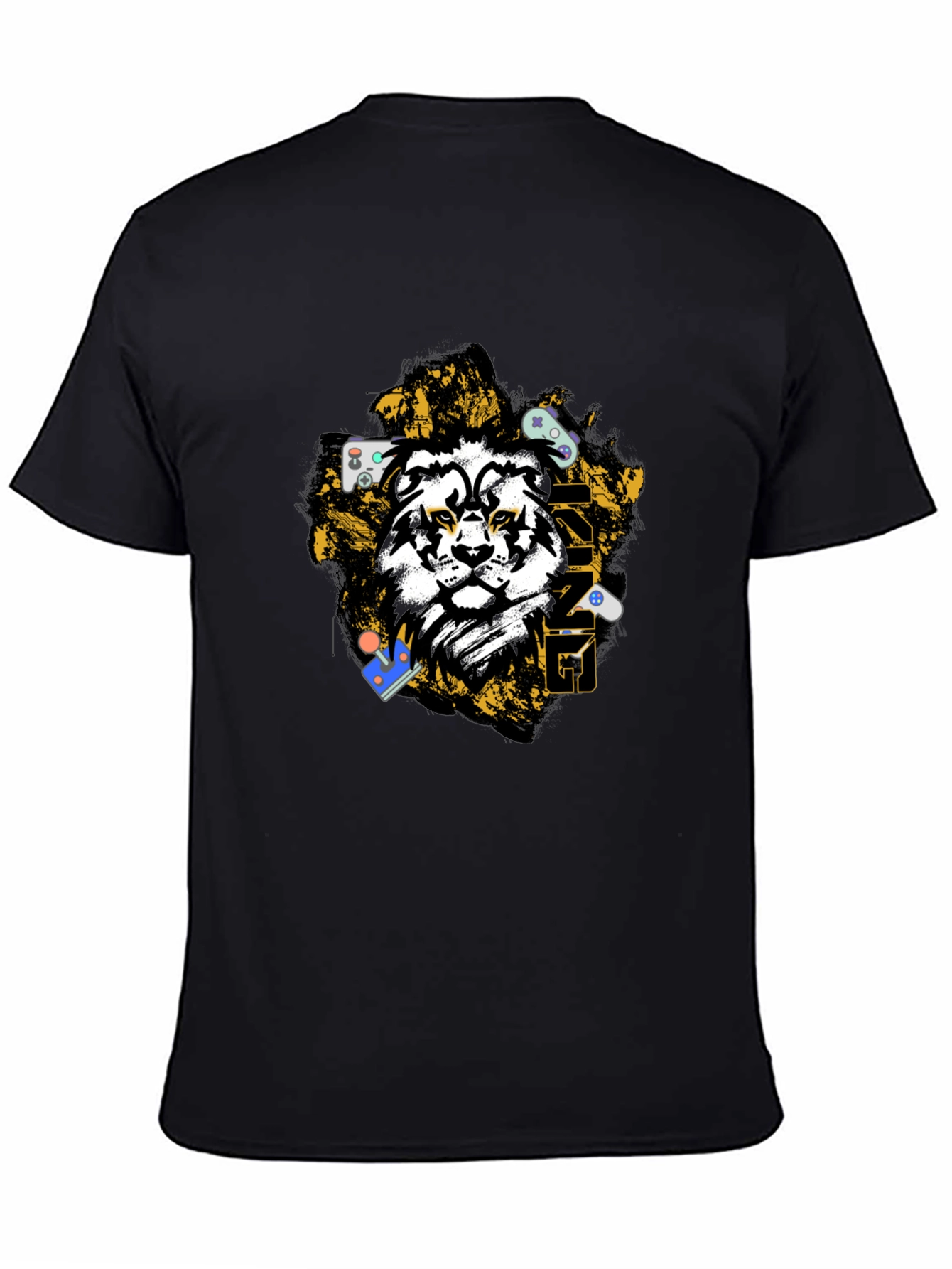 Gaming Lion Graphic T-Shirt - Black