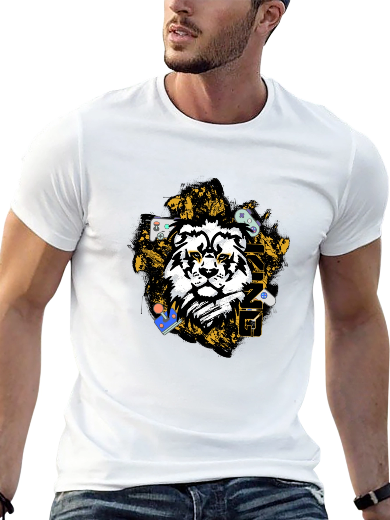 Gaming Lion Graphic T-Shirt - Black