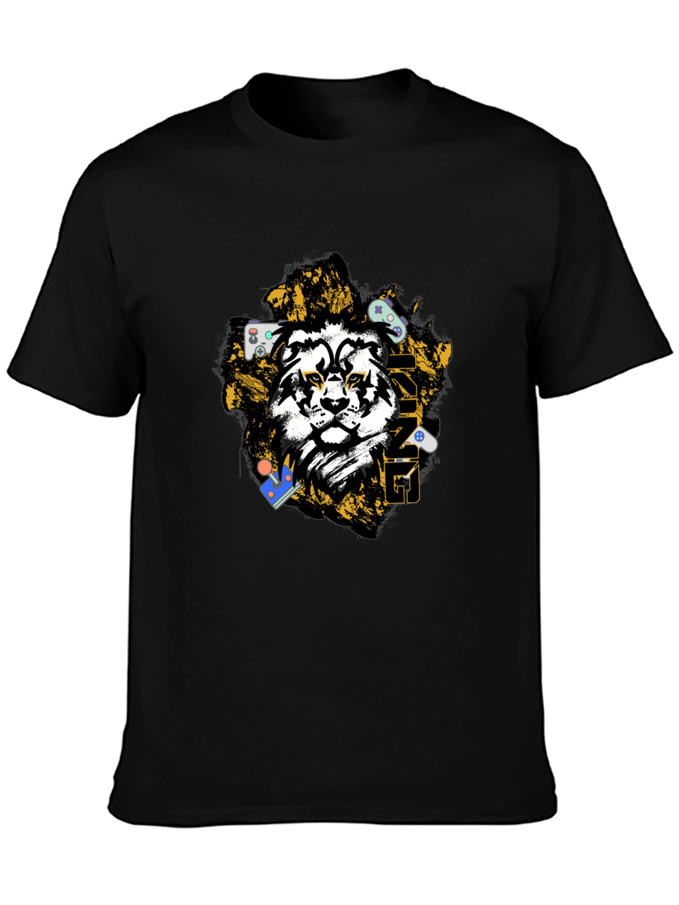 Gaming Lion Graphic T-Shirt - Black