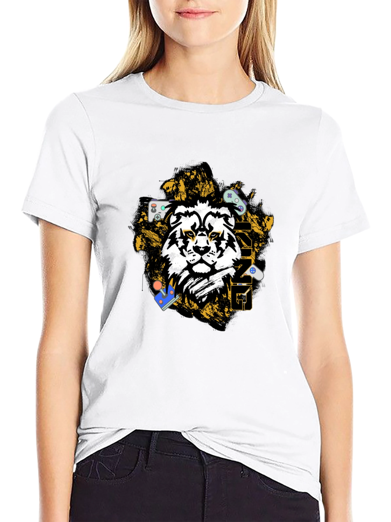 Gaming Lion Graphic T-Shirt - Black
