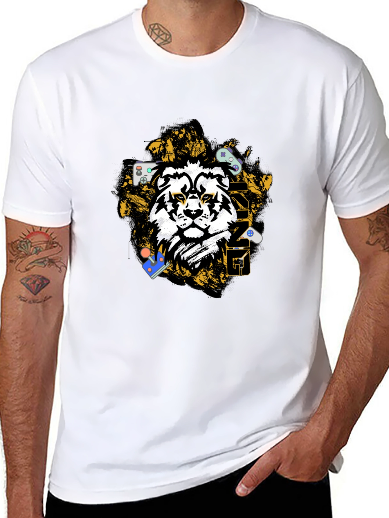 Gaming Lion Graphic T-Shirt - Black