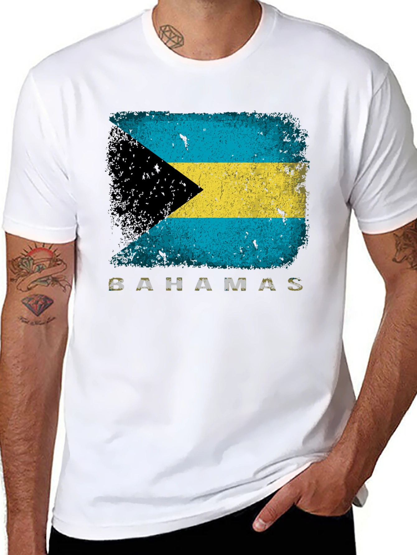 Bahamas Flag Graphic T-Shirt - Distressed Design