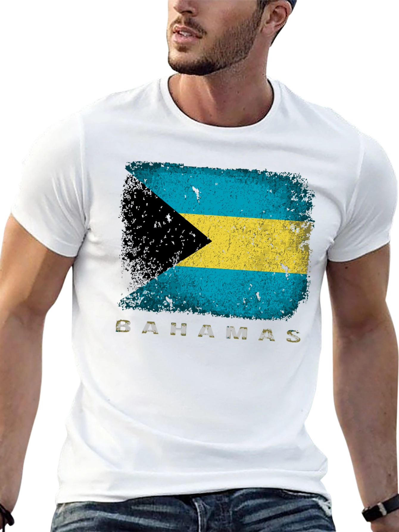 Bahamas Flag Graphic T-Shirt - Distressed Design