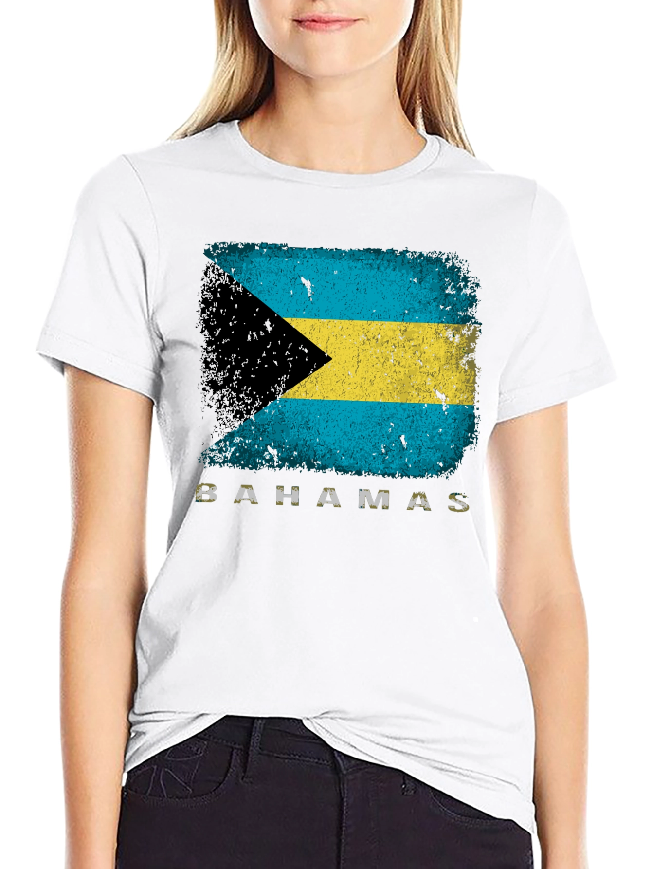 Bahamas Flag Graphic T-Shirt - Distressed Design