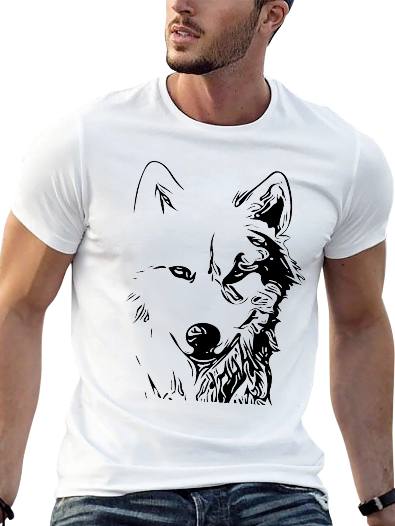 Black Wolf Graphic Tee - Stylish Mens T-Shirt