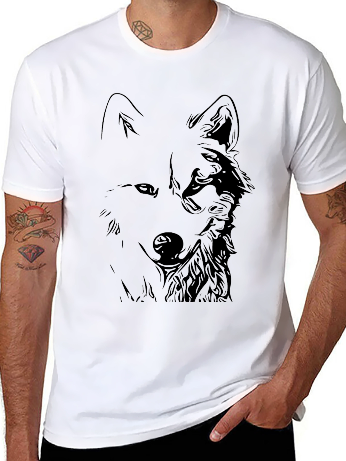 Black Wolf Graphic Tee - Stylish Mens T-Shirt