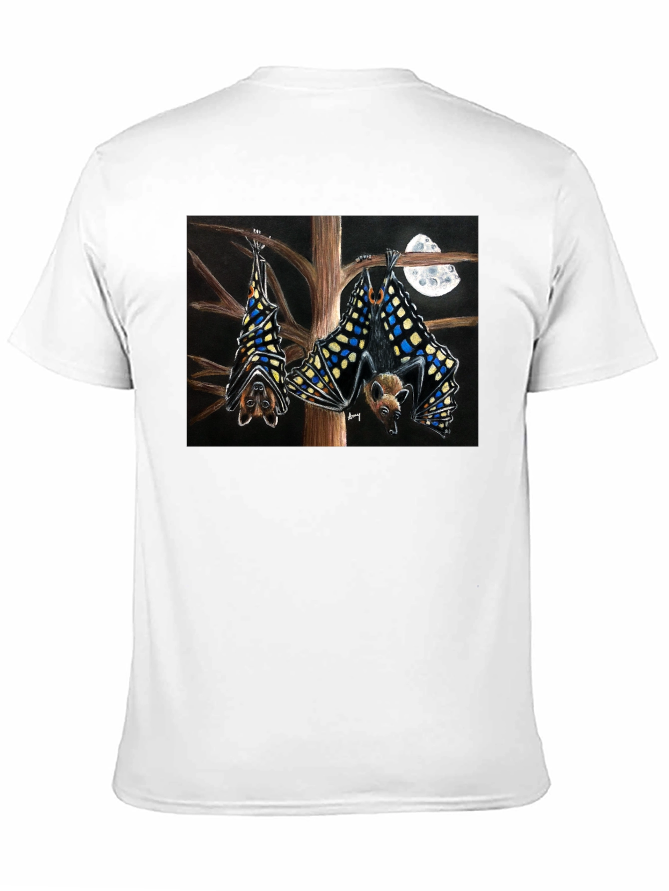 Bats & Moon Graphic Tee - Black Cotton T-Shirt