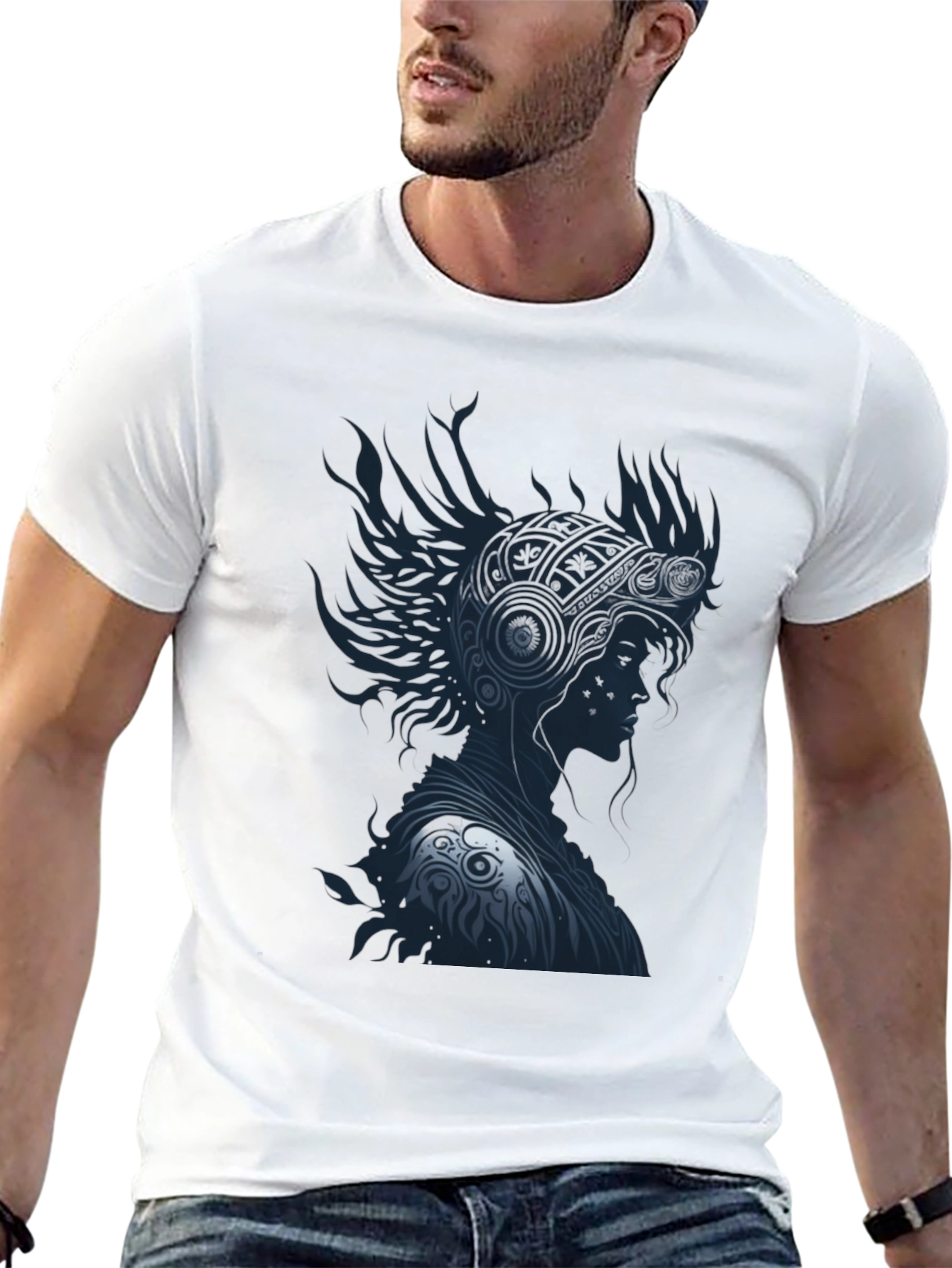 Stylish Black T-Shirt with Warrior Graphic Design