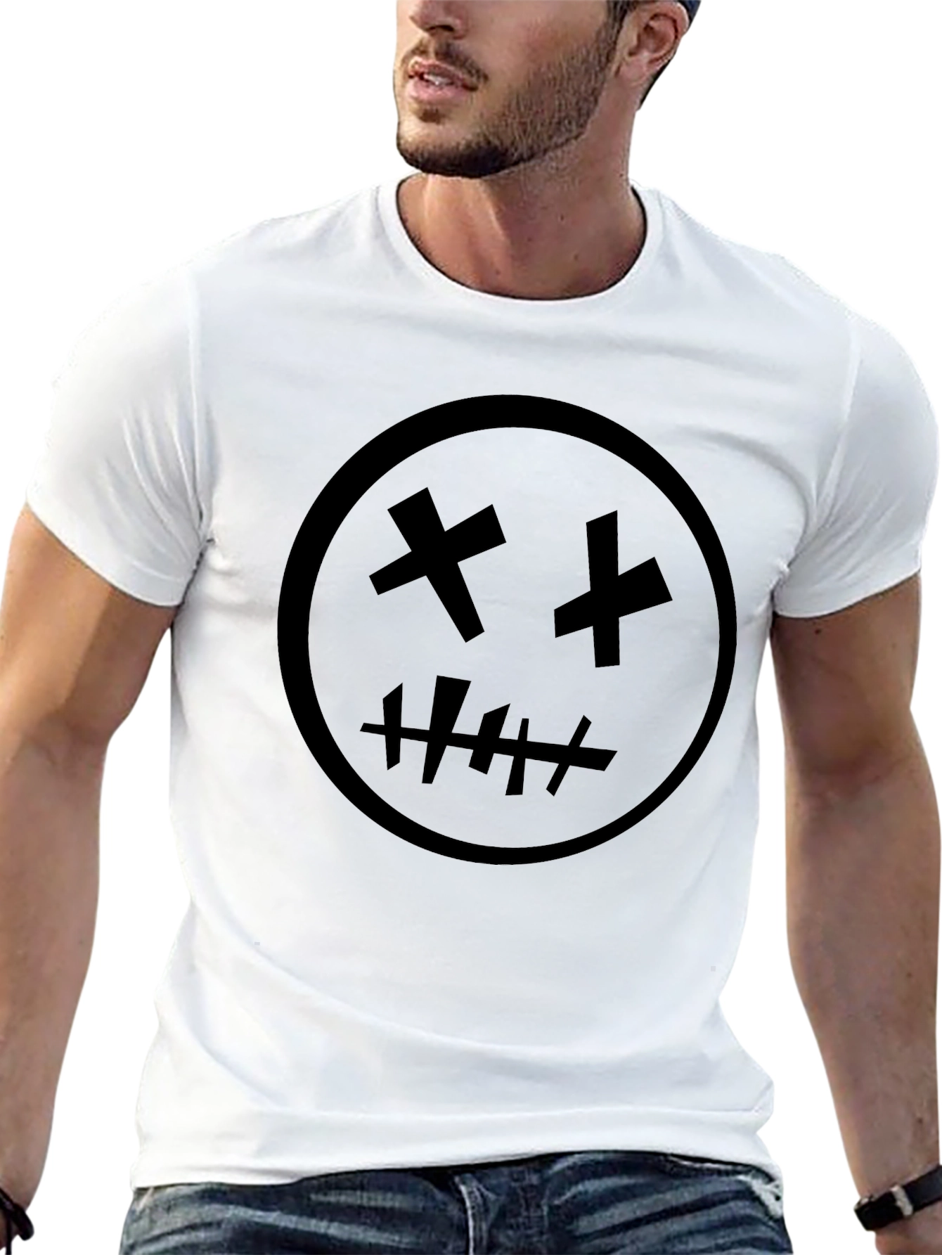 Black Graphic Tee - X Eyes Stitched Mouth