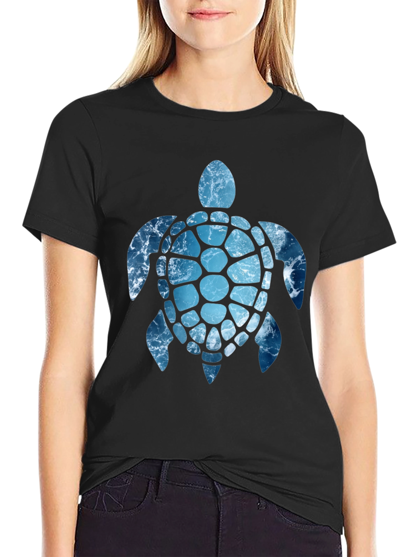 Ocean Wave Turtle Graphic Tee - Black