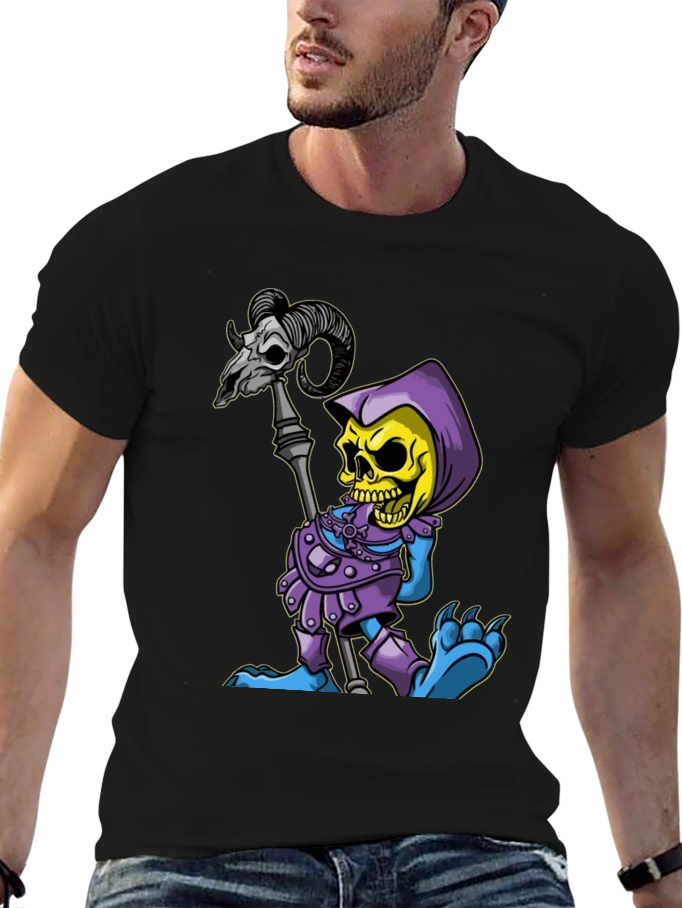 Skeletor Cartoon Graphic Black T-Shirt
