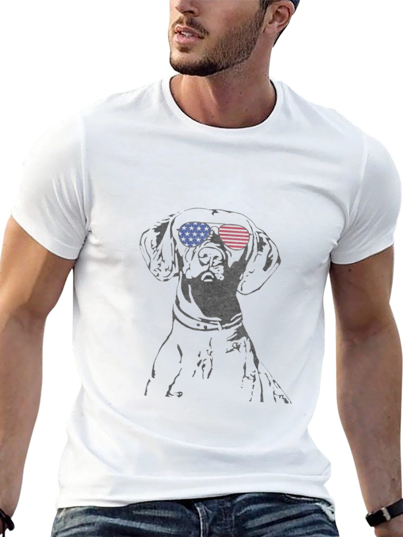Dog with USA Flag Sunglasses Mens Tee