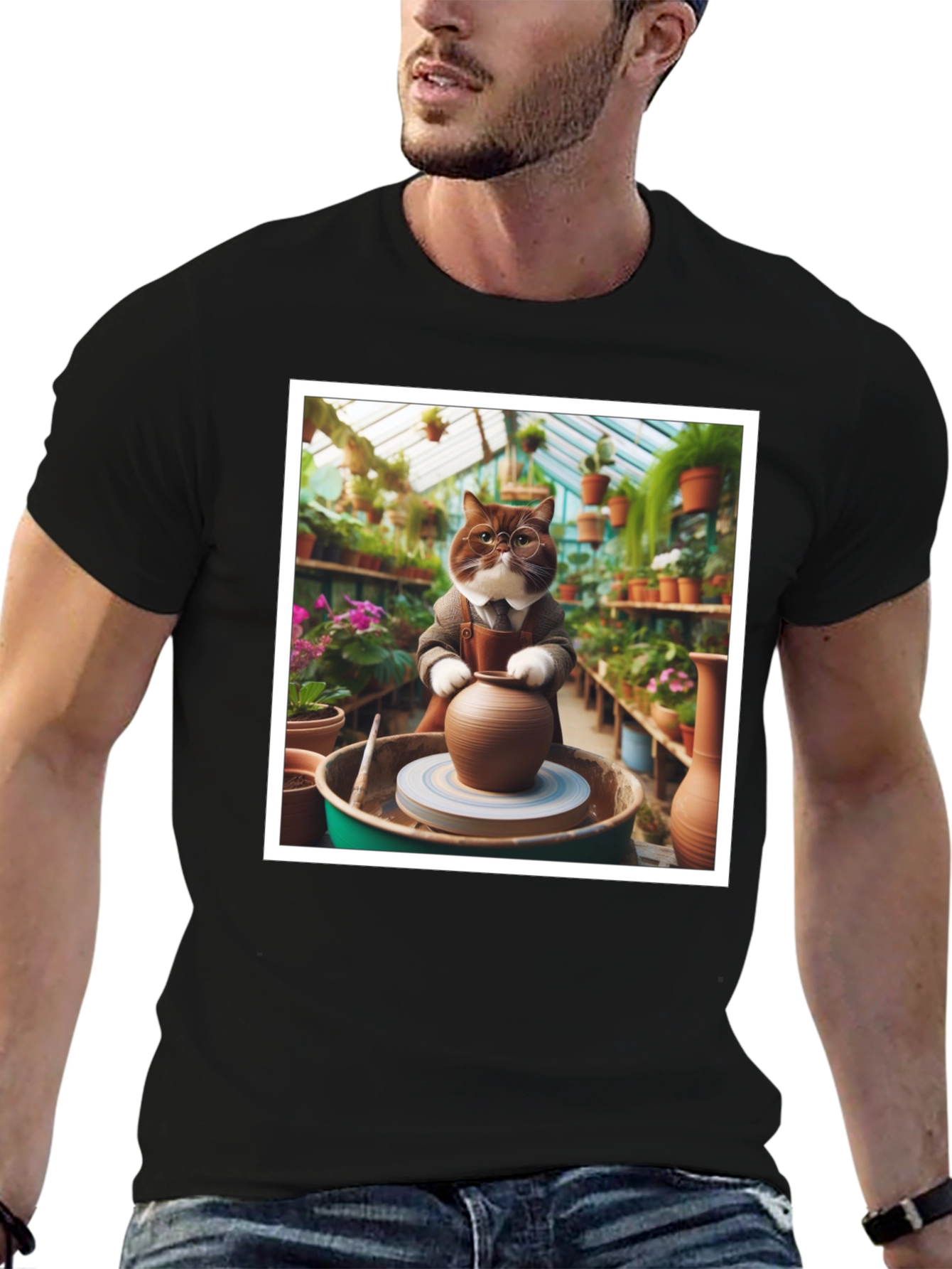 Pottery Cat T-Shirt: Greenhouse Artist Design