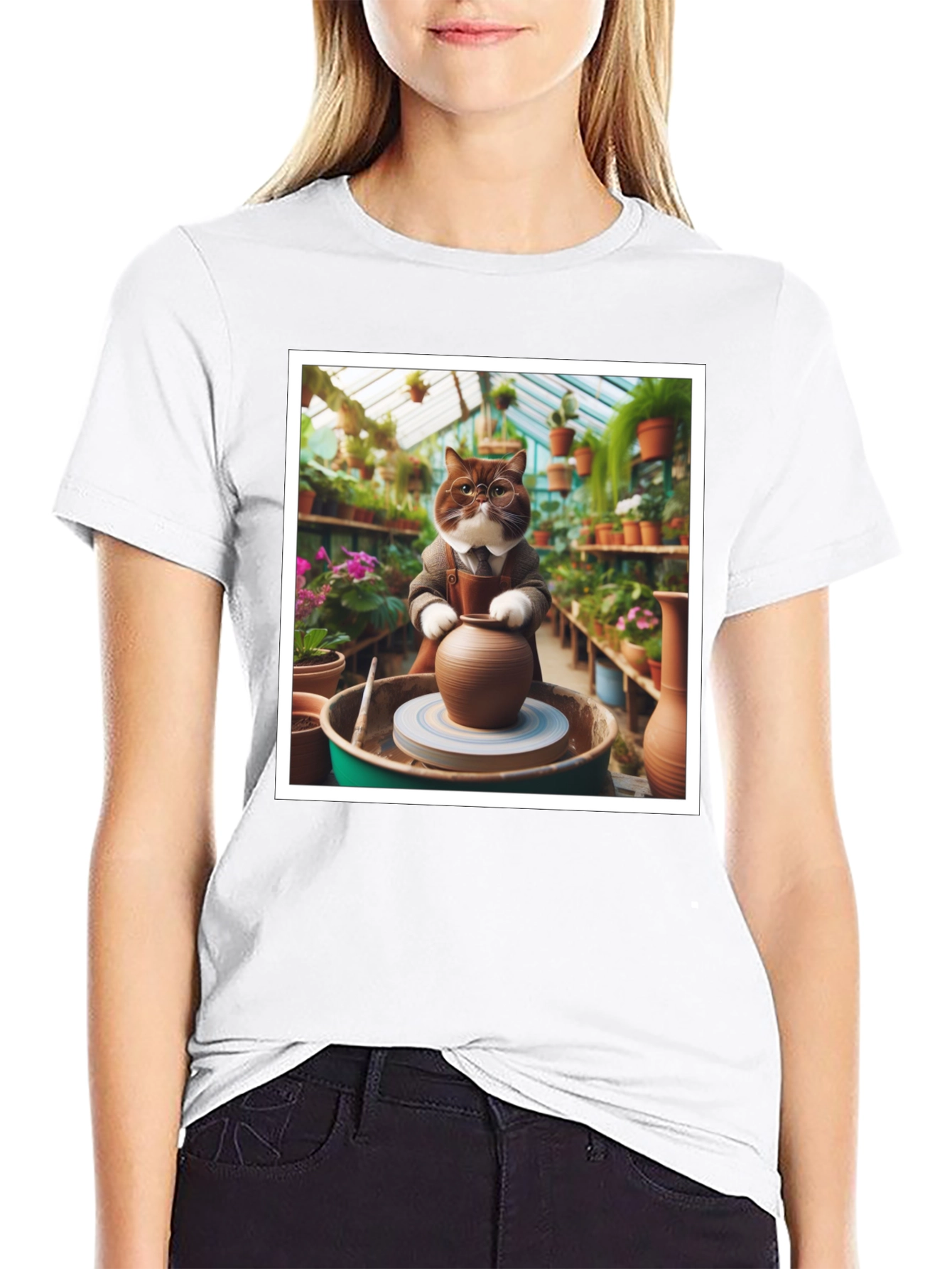 Pottery Cat T-Shirt: Greenhouse Artist Design