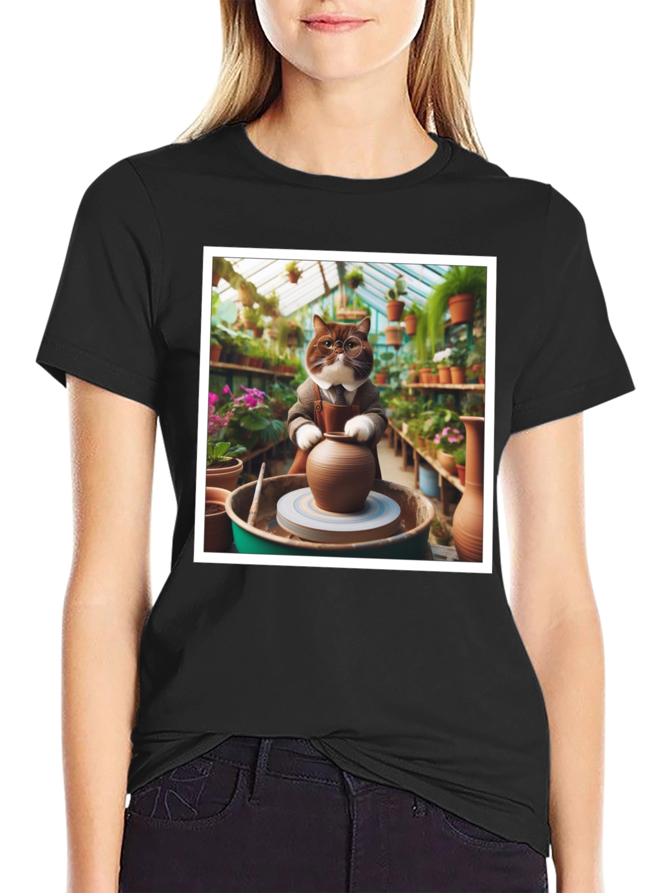 Pottery Cat T-Shirt: Greenhouse Artist Design
