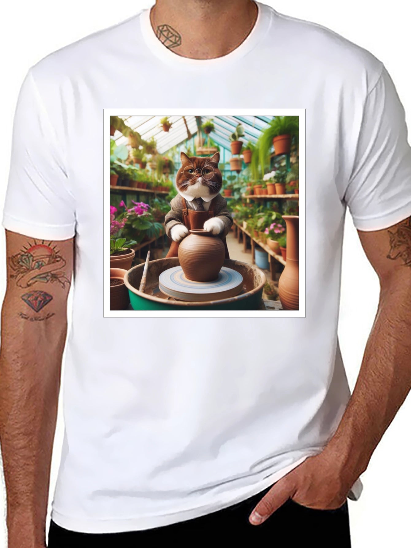 Pottery Cat T-Shirt: Greenhouse Artist Design