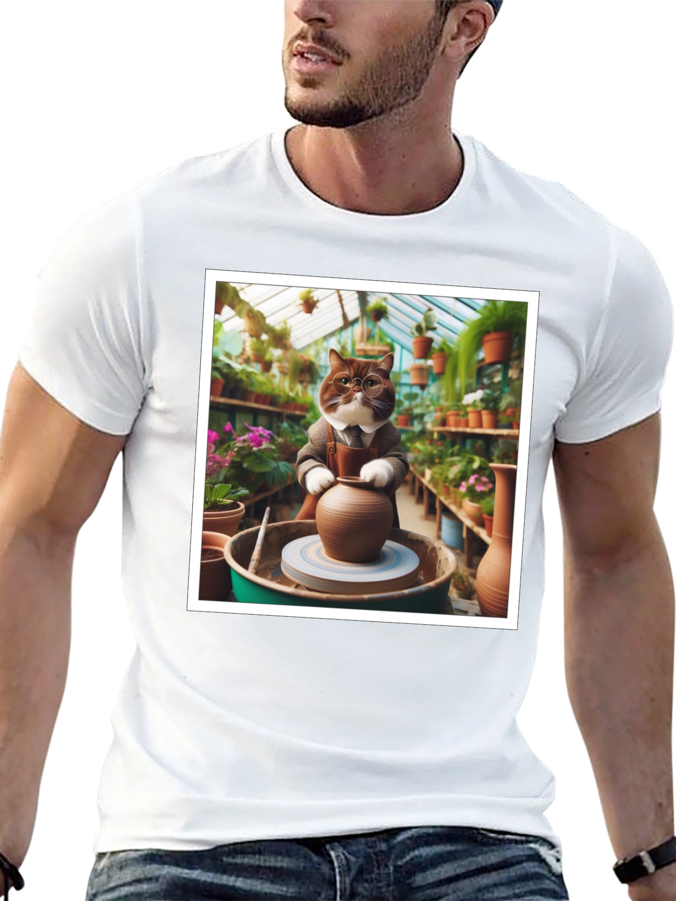 Pottery Cat T-Shirt: Greenhouse Artist Design