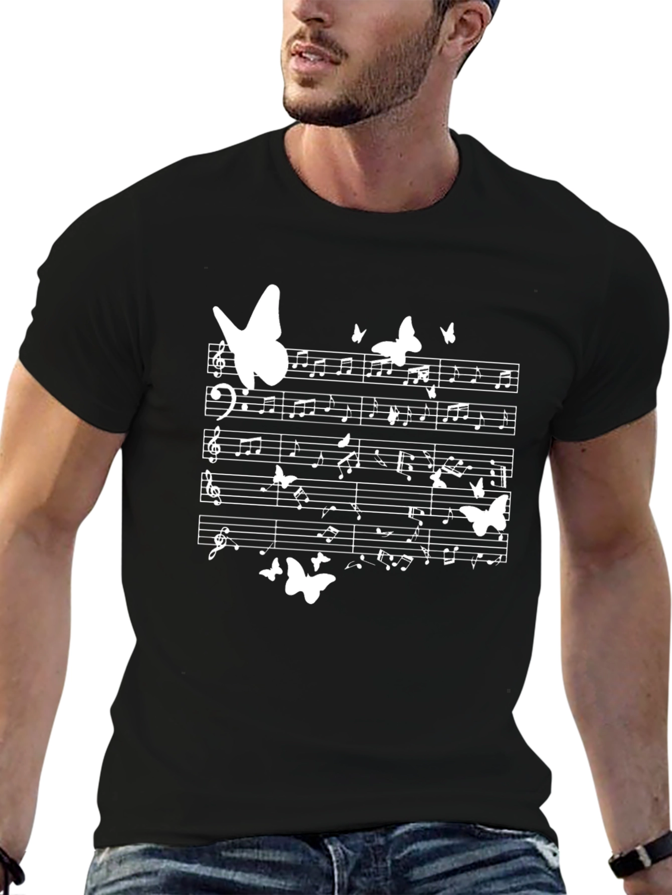 Musical Butterfly T-Shirt - Black Cotton Tee