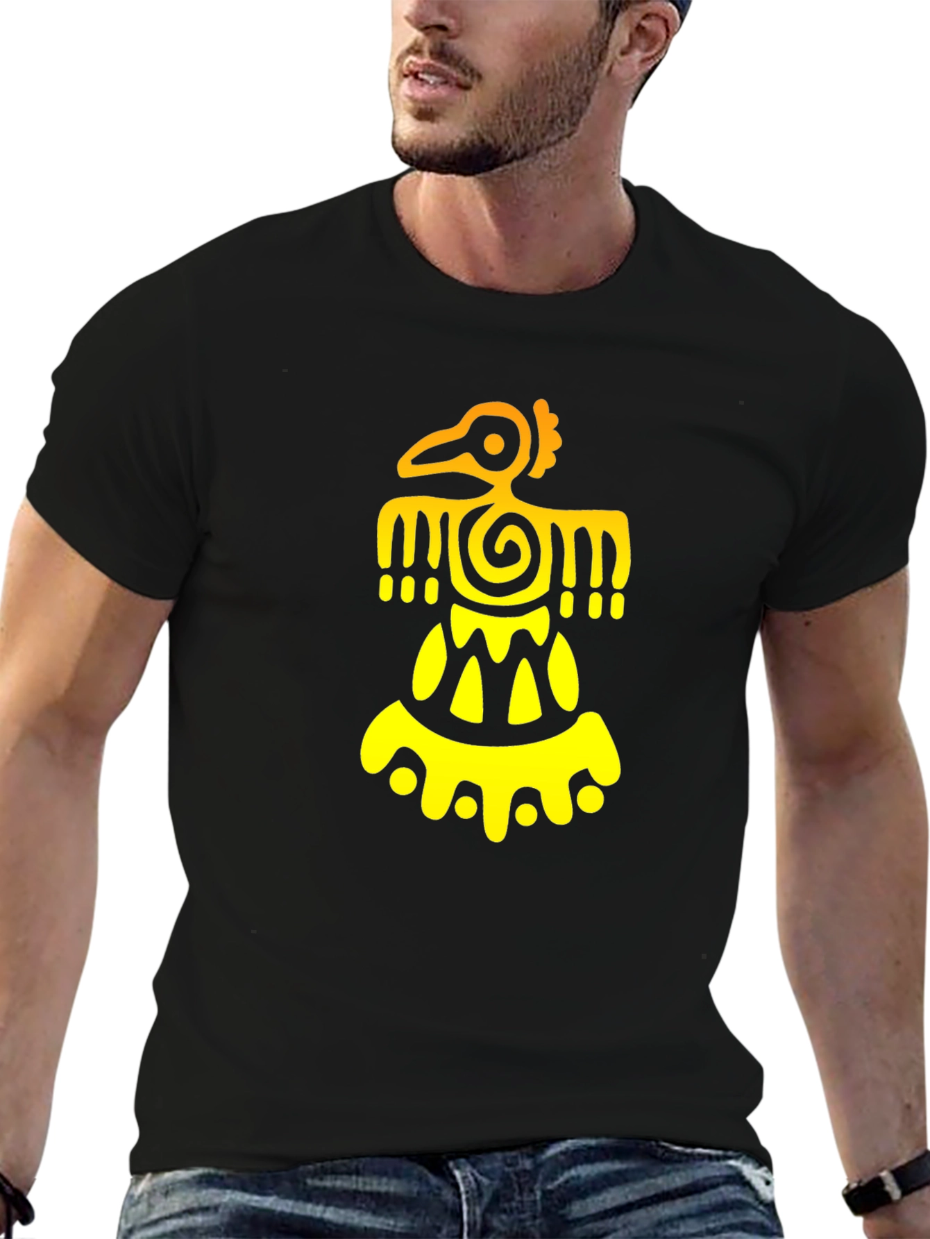 Aztec Bird Graphic Tee - Black Cotton Blend T-Shirt