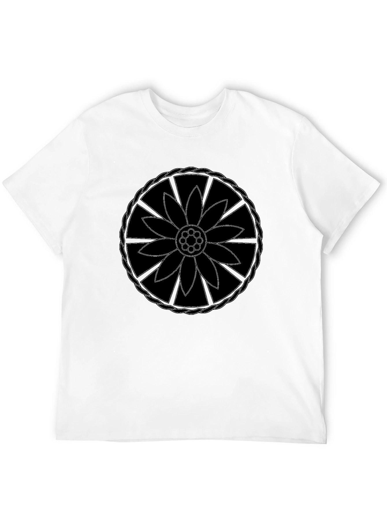 Black T-Shirt with Flower Mandala Design
