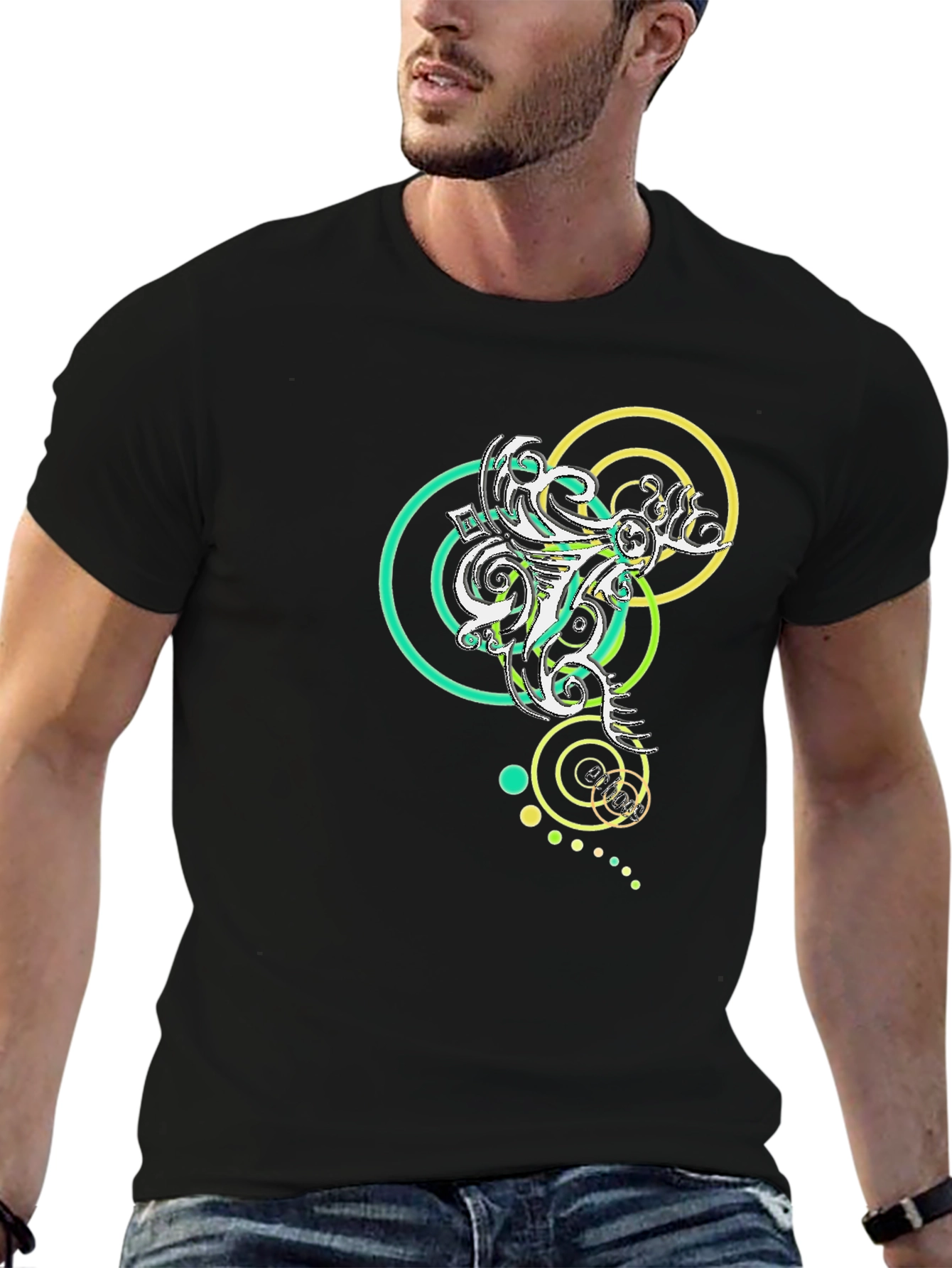 Abstract Circle Design Black T-Shirt