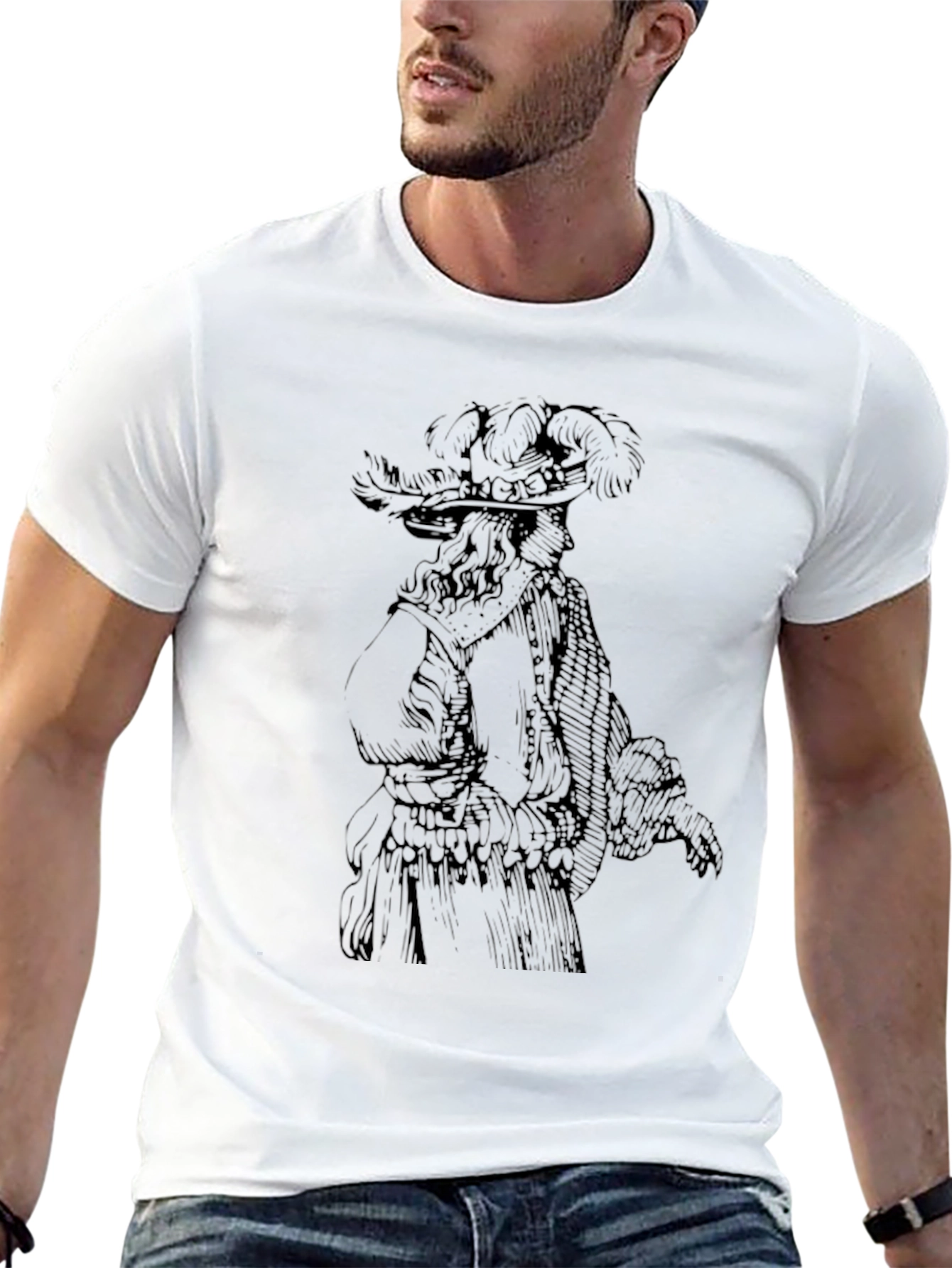 Feathered Hat Gentleman Graphic Tee - Black