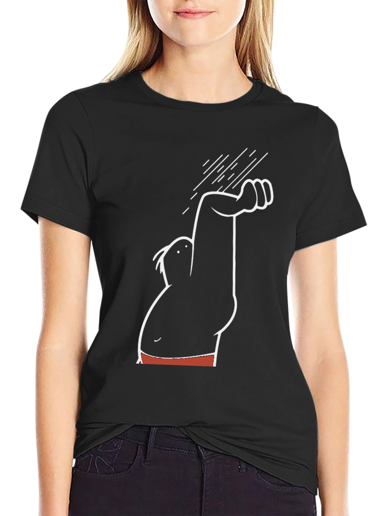 Humorous Cartoon Character Graphic Tee - Black