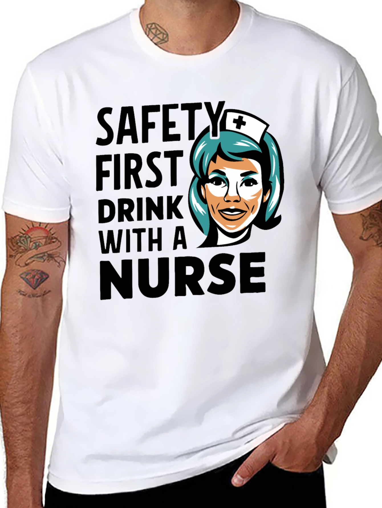 Safety First Drink With A Nurse Black T-Shirt