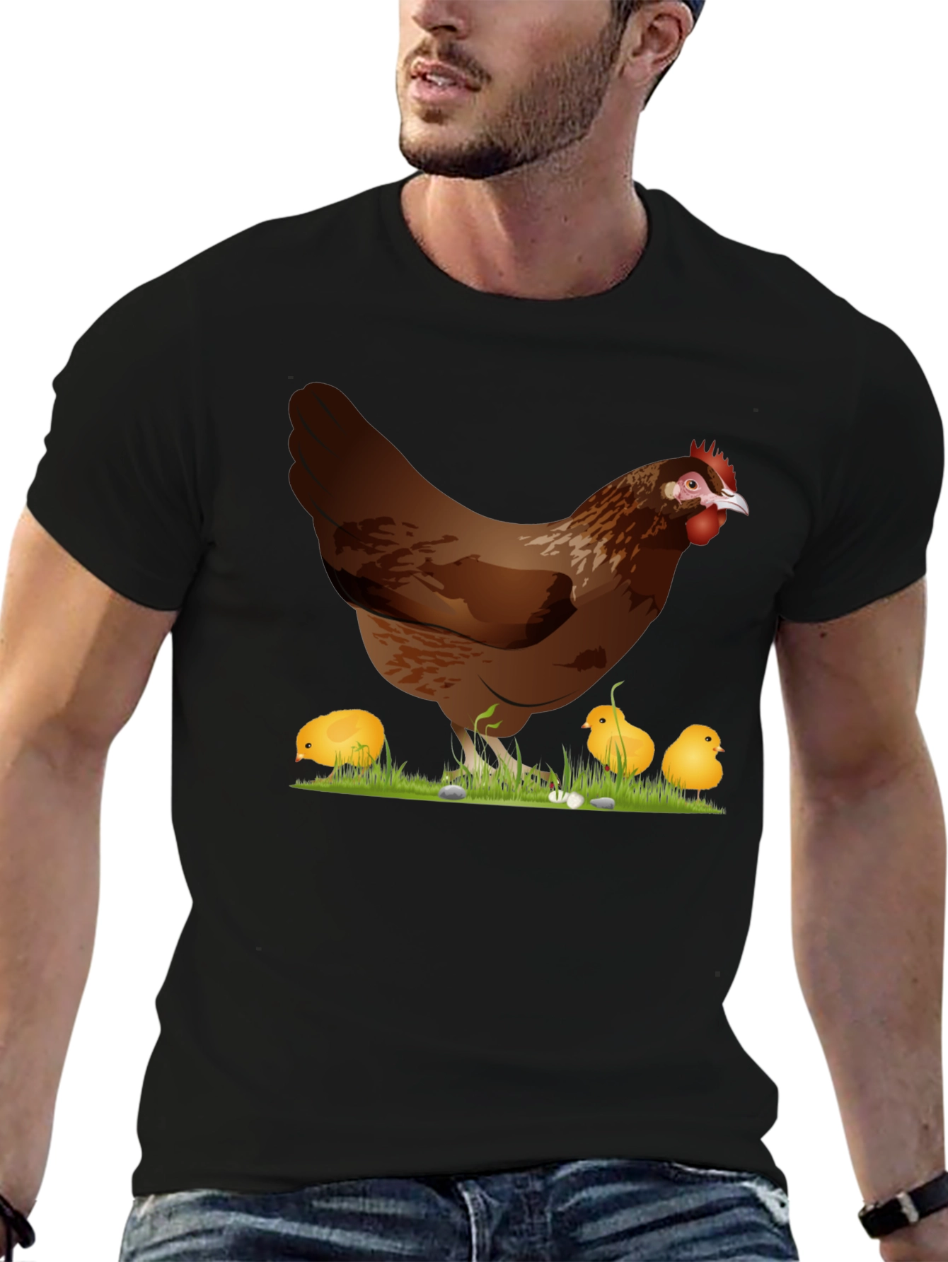 Chicken and Chicks Graphic T-Shirt - Black