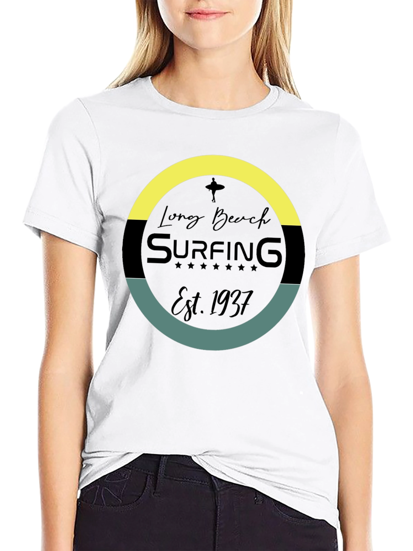 Long Beach Surfing Est. 1937 Black T-Shirt