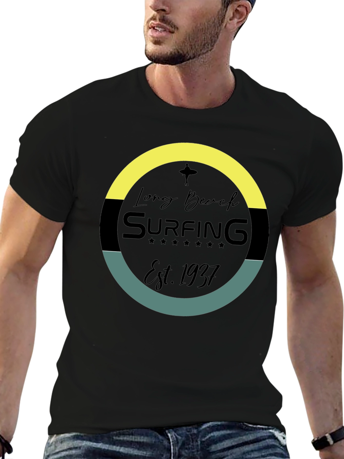 Long Beach Surfing Est. 1937 Black T-Shirt