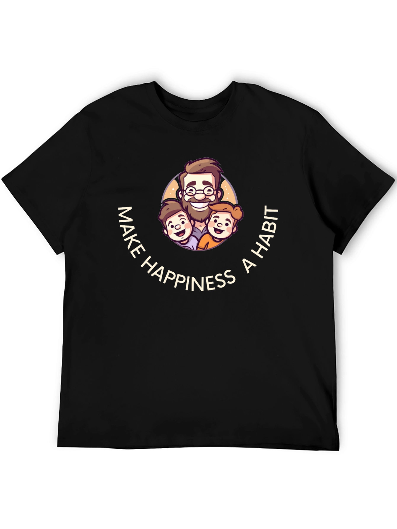 Make Happiness A Habit Black Graphic T-Shirt
