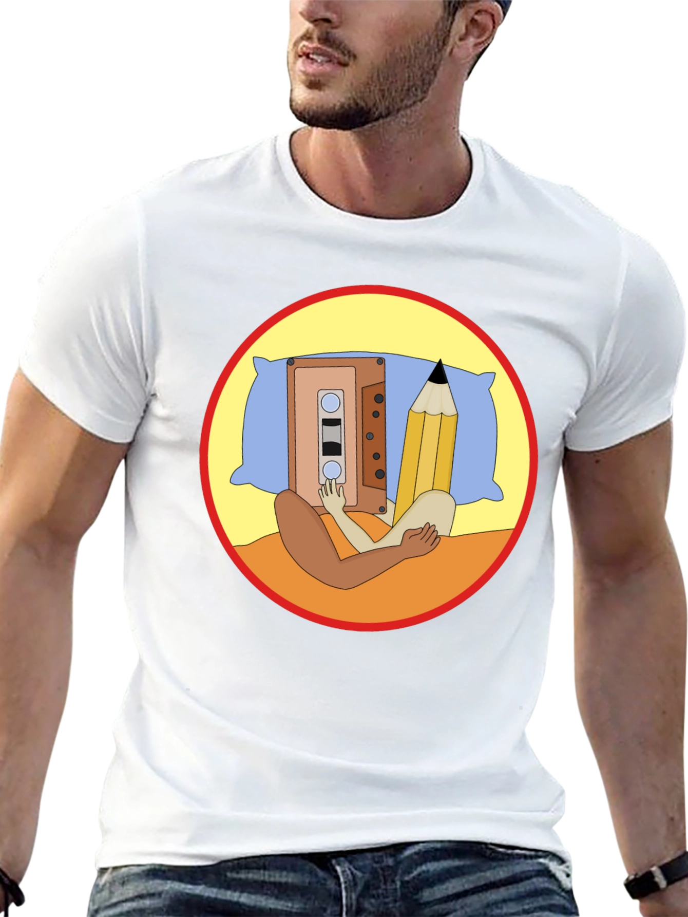 Cassette & Pencil Pillow T-Shirt