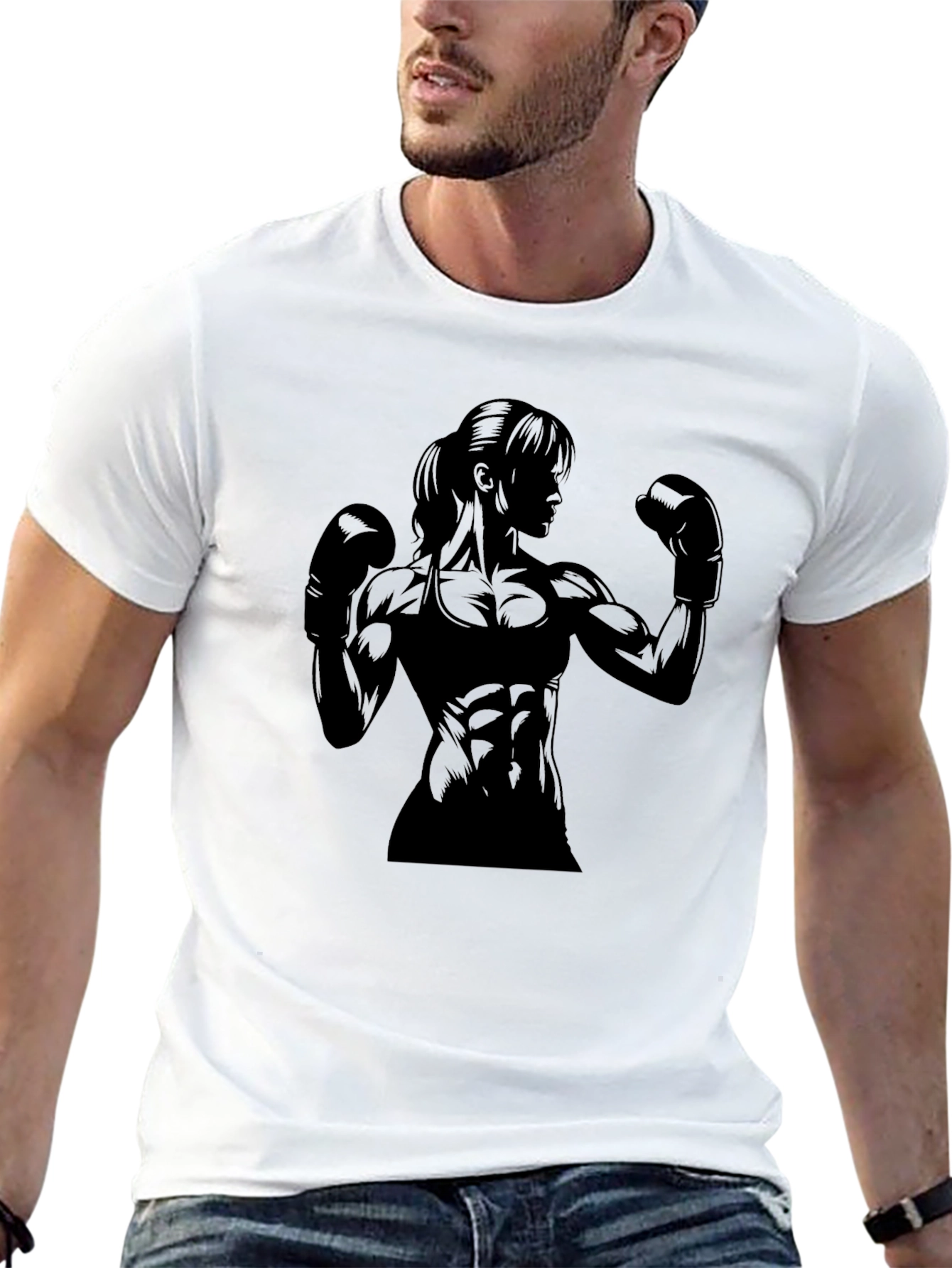 Muscle Woman Boxer Graphic Tee - Black