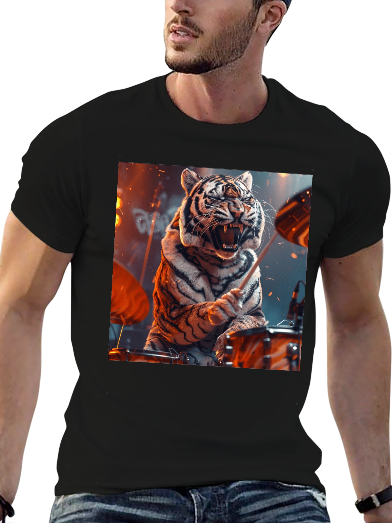 Tiger Drummer Graphic Tee - Black