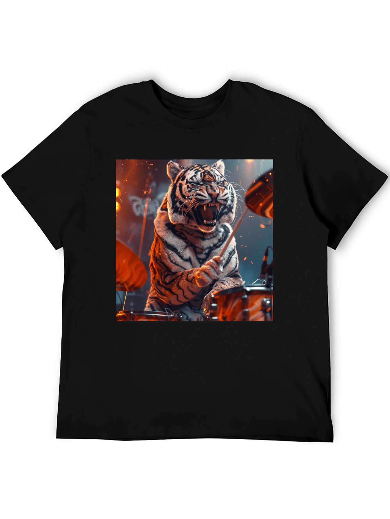Tiger Drummer Graphic Tee - Black