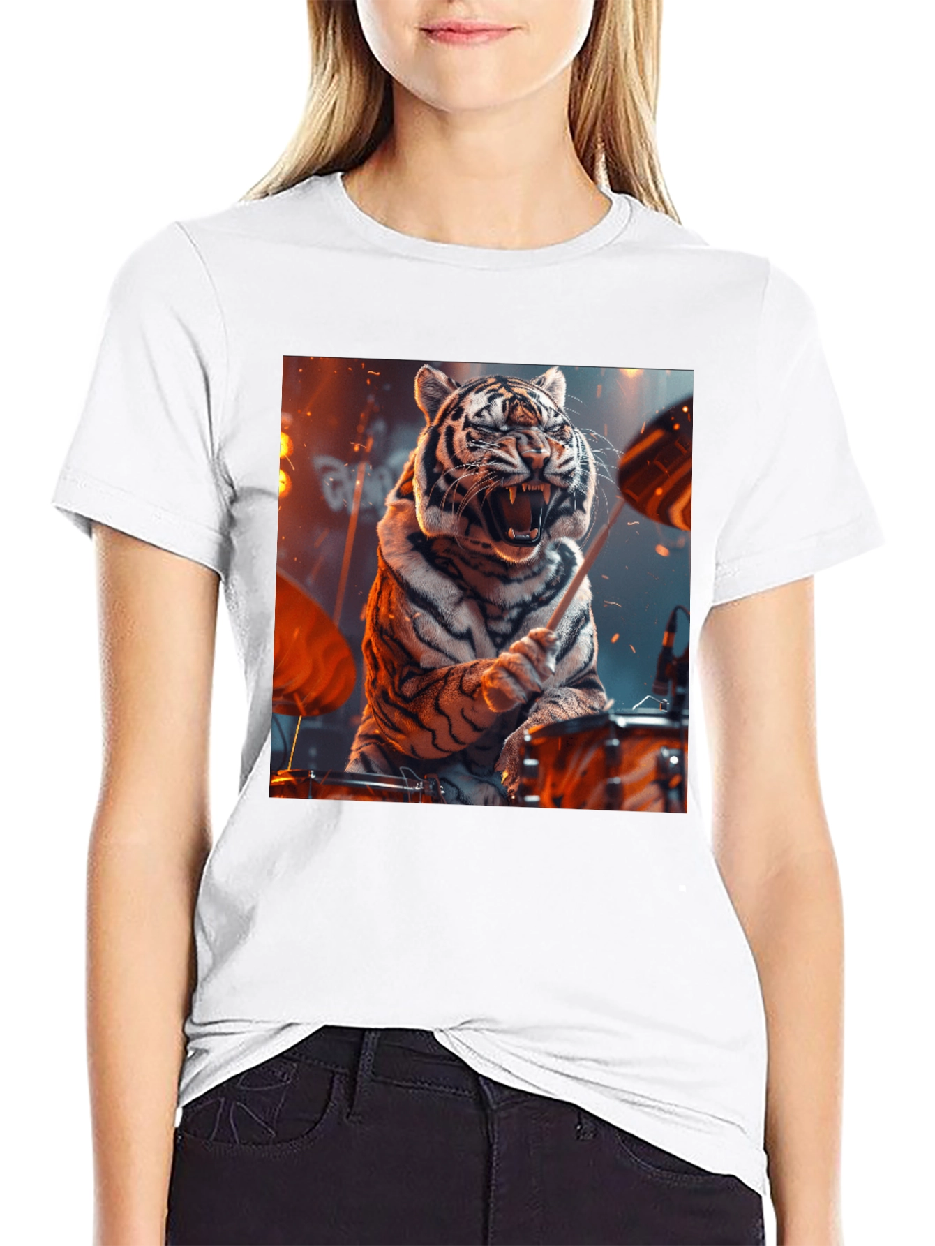 Tiger Drummer Graphic Tee - Black