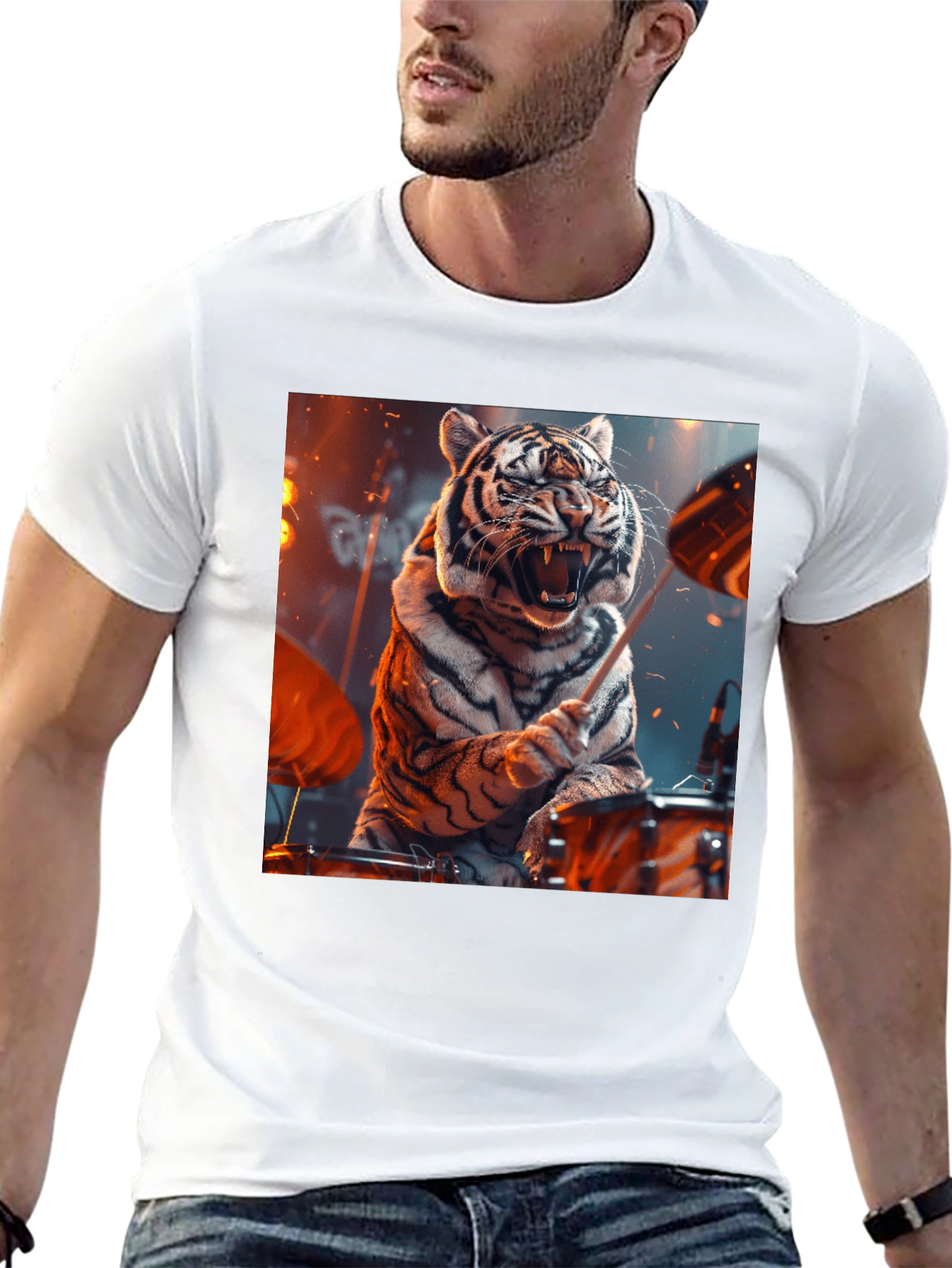 Tiger Drummer Graphic Tee - Black