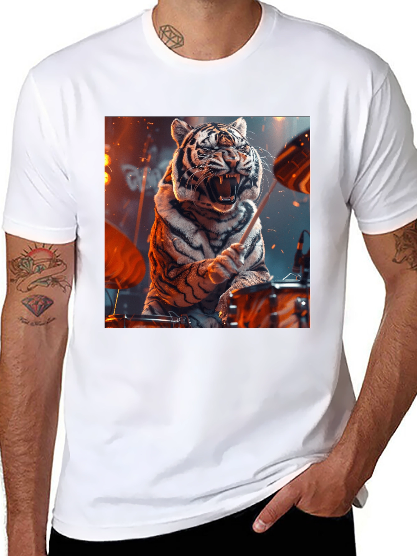 Tiger Drummer Graphic Tee - Black