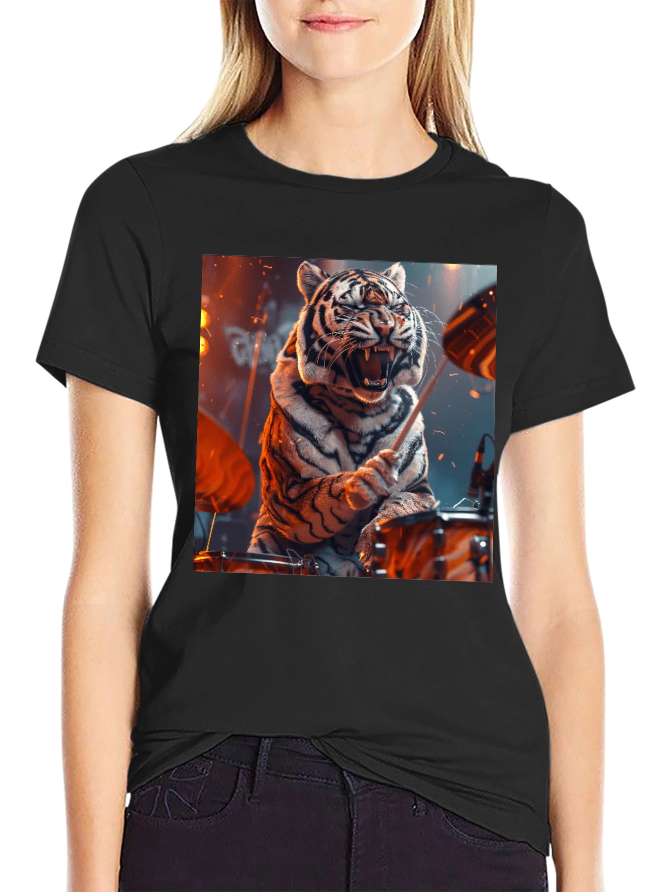 Tiger Drummer Graphic Tee - Black