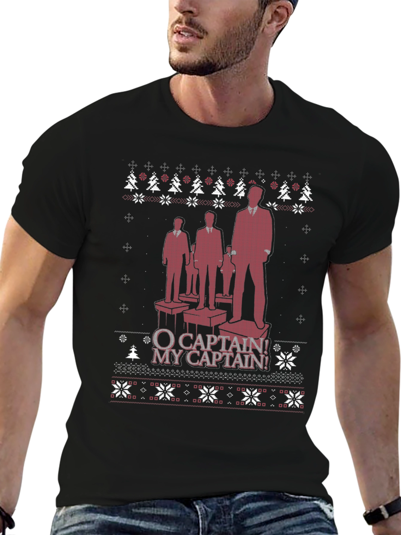 O Captain! My Captain! Black Crew Neck T-Shirt