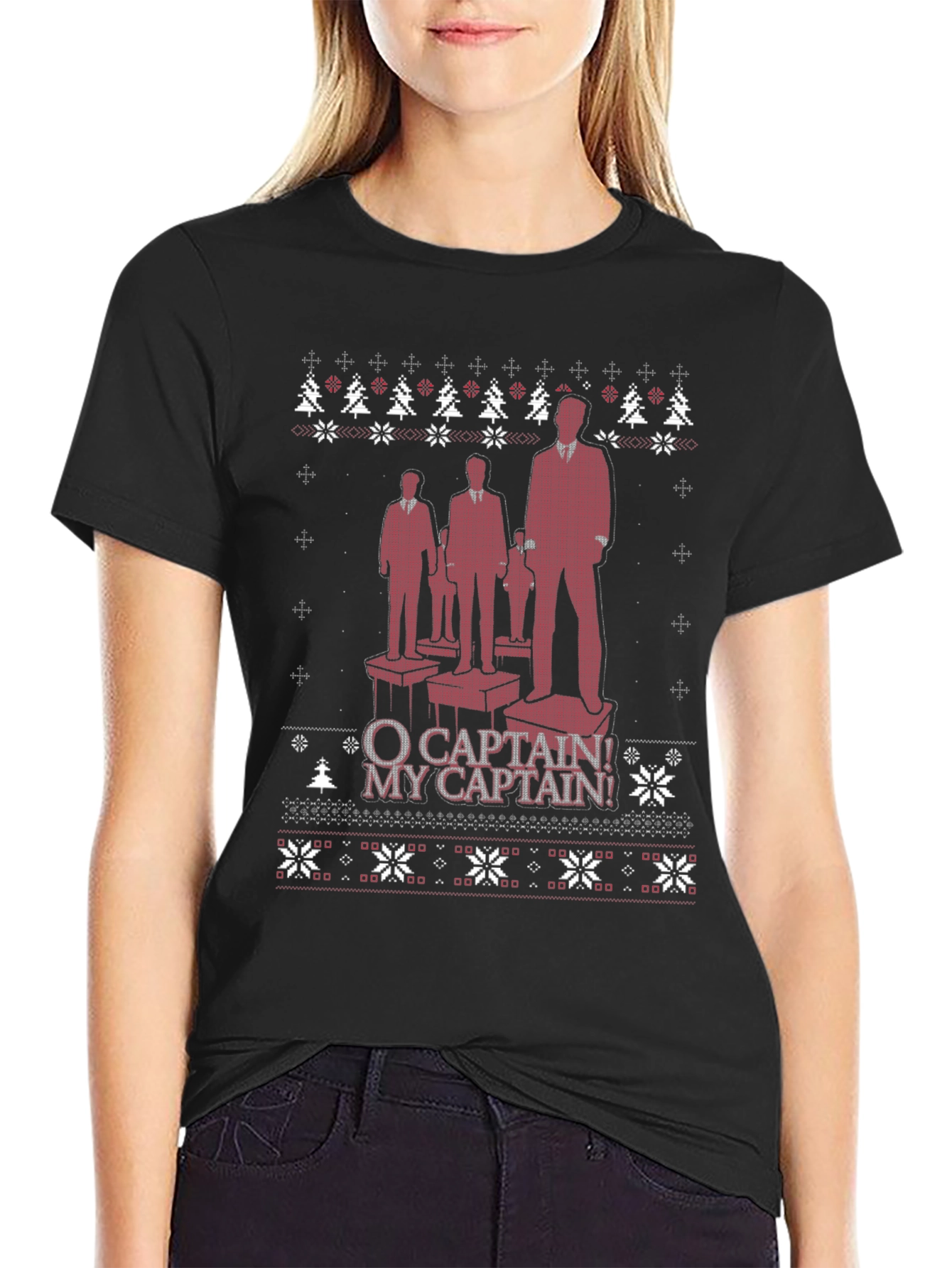 O Captain! My Captain! Black Crew Neck T-Shirt