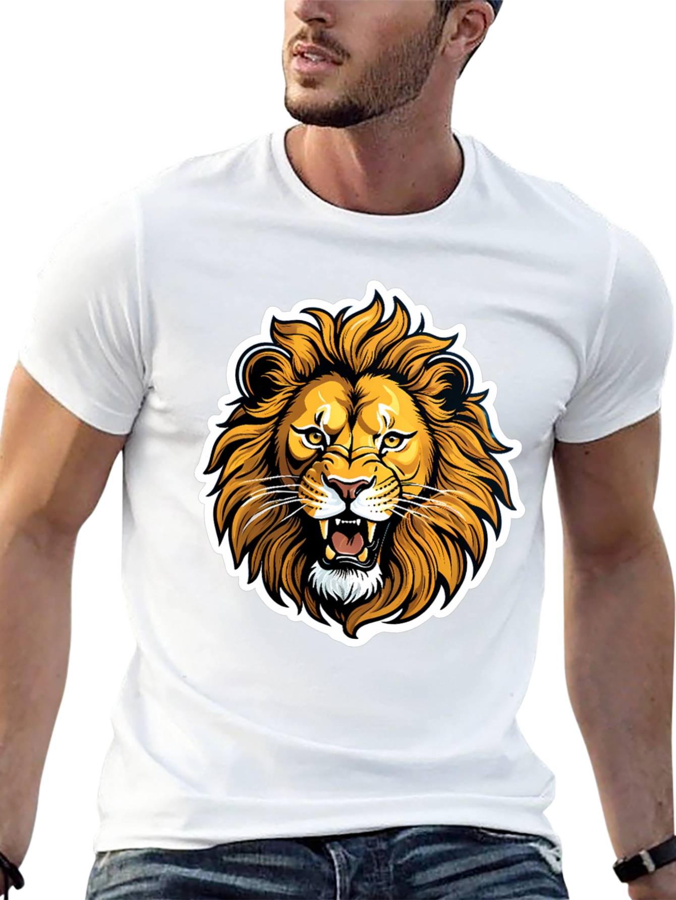 Lion Graphic Black T-Shirt - Fierce Animal Design