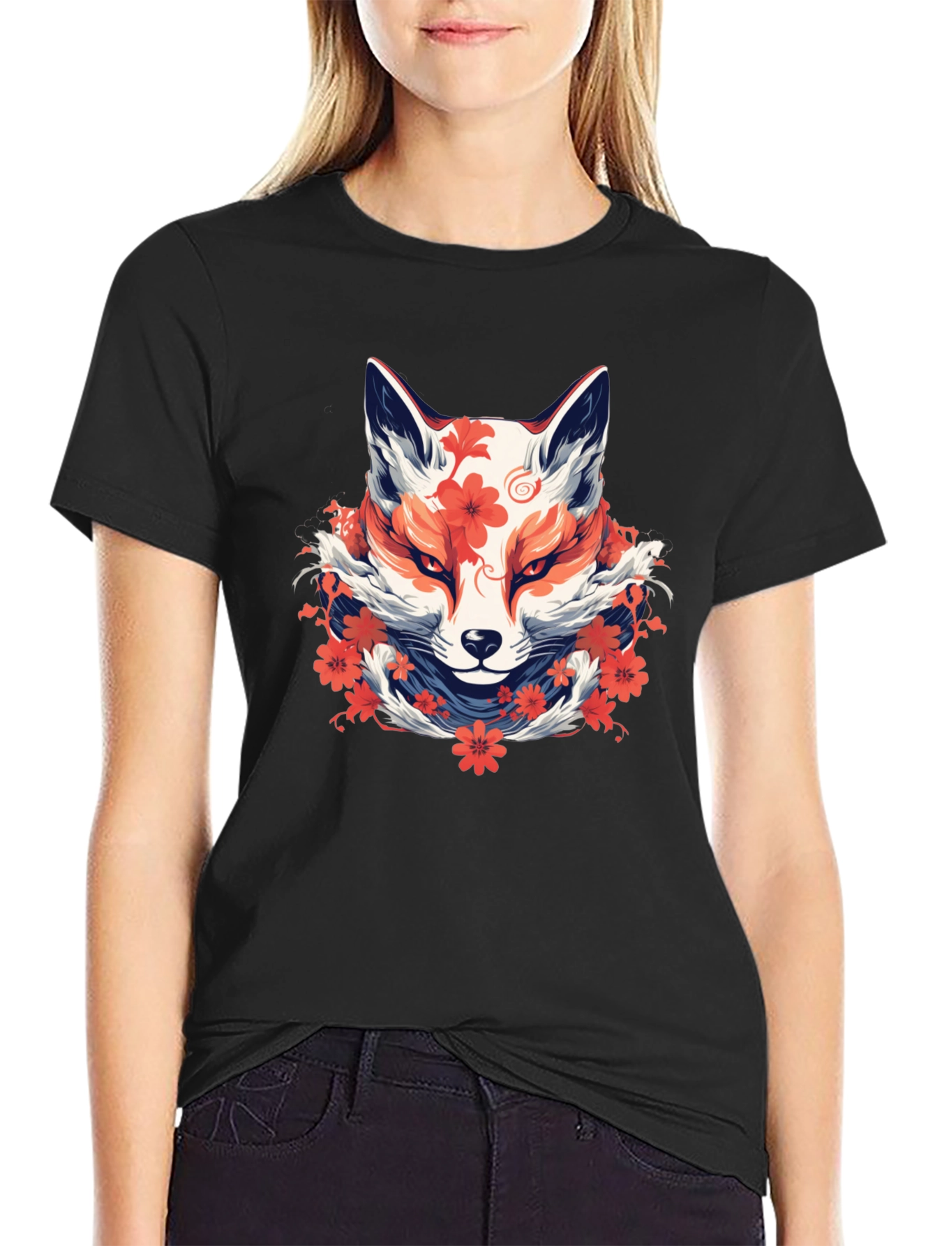 Floral Fox Graphic Tee - Artistic Style