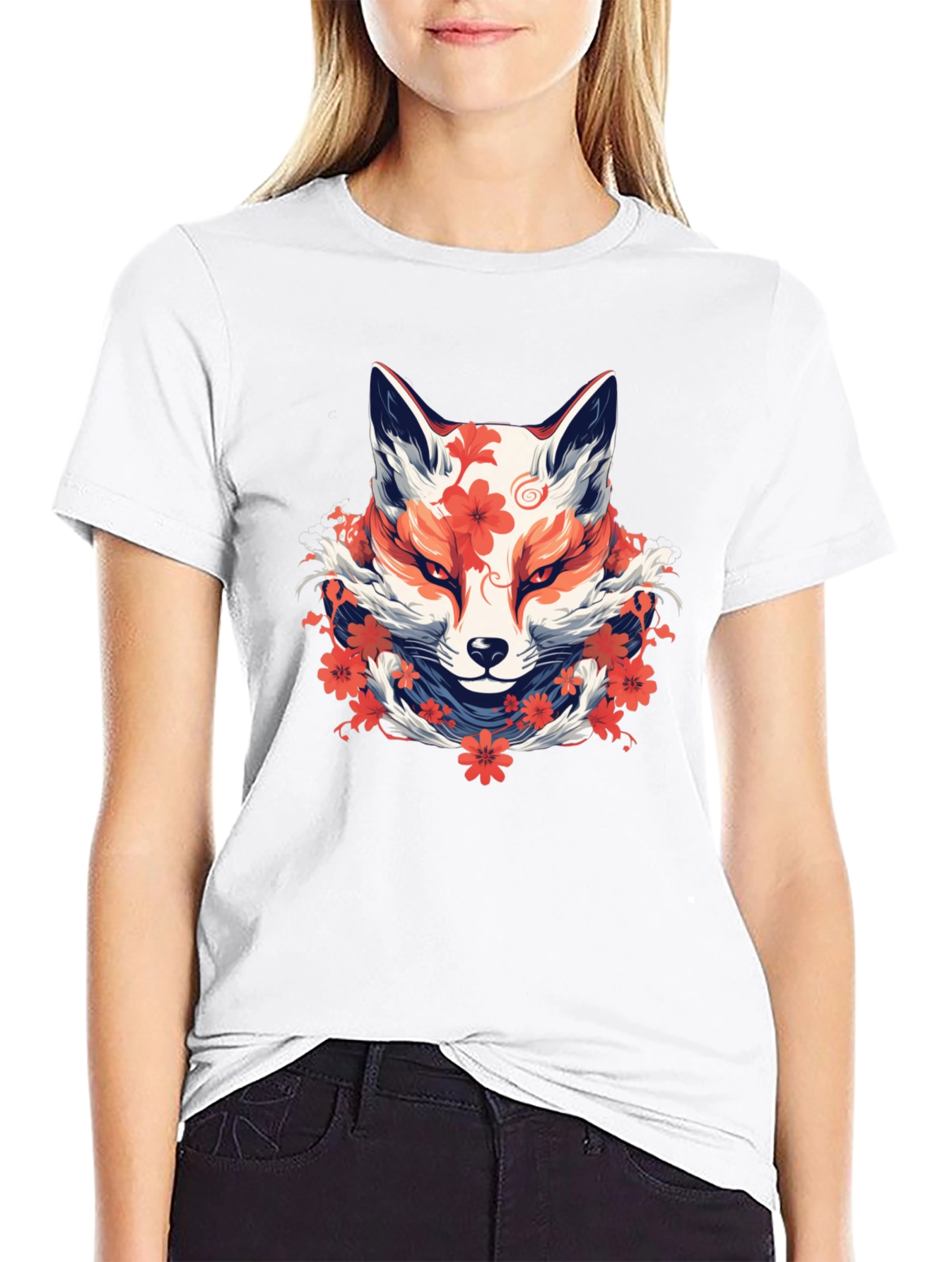 Floral Fox Graphic Tee - Artistic Style