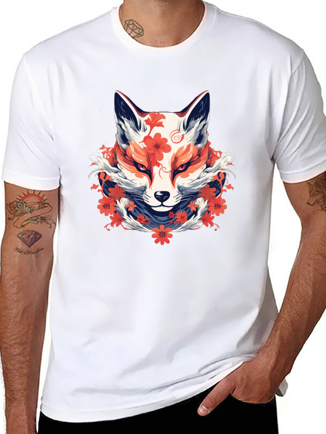 Floral Fox Graphic Tee - Artistic Style