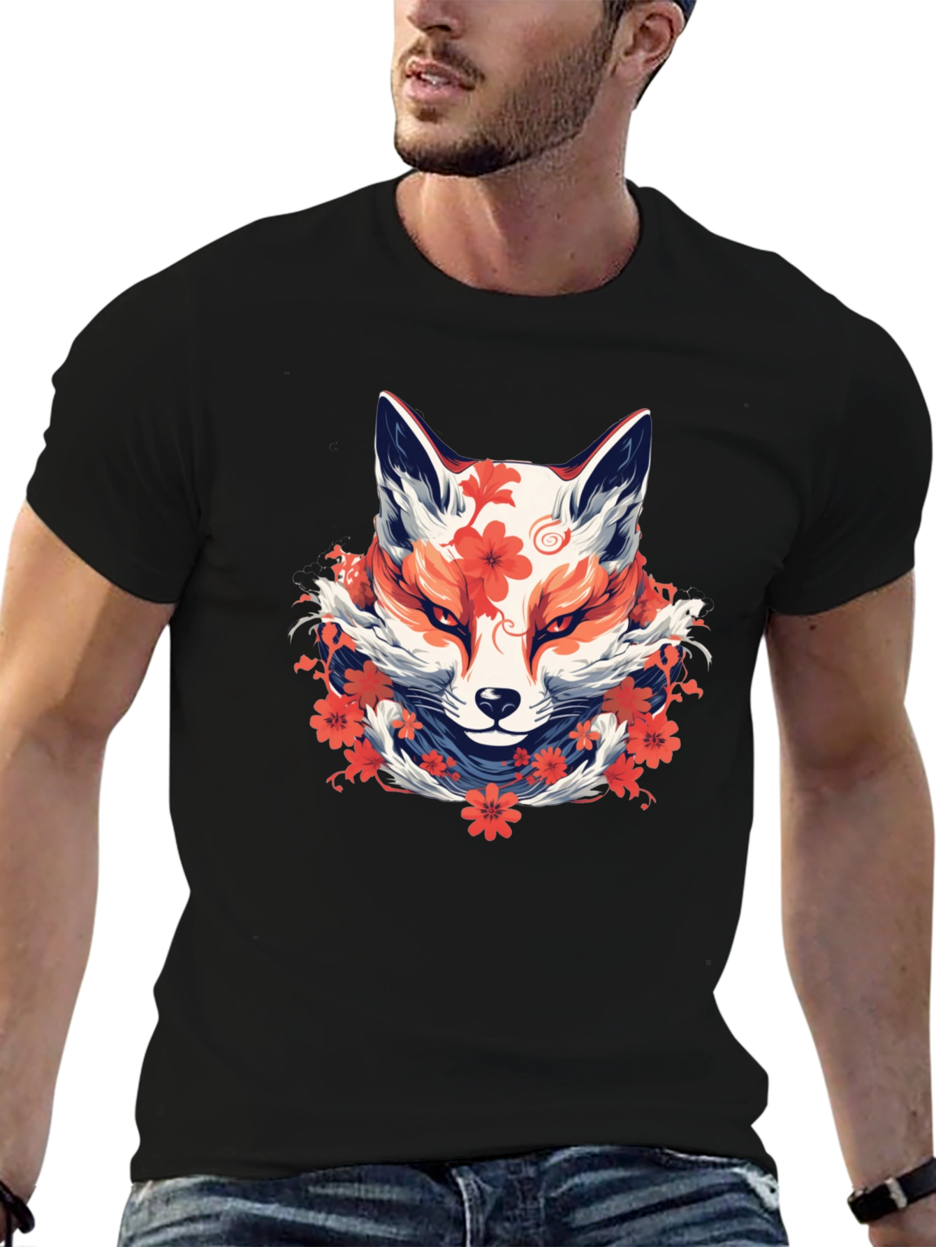 Floral Fox Graphic Tee - Artistic Style