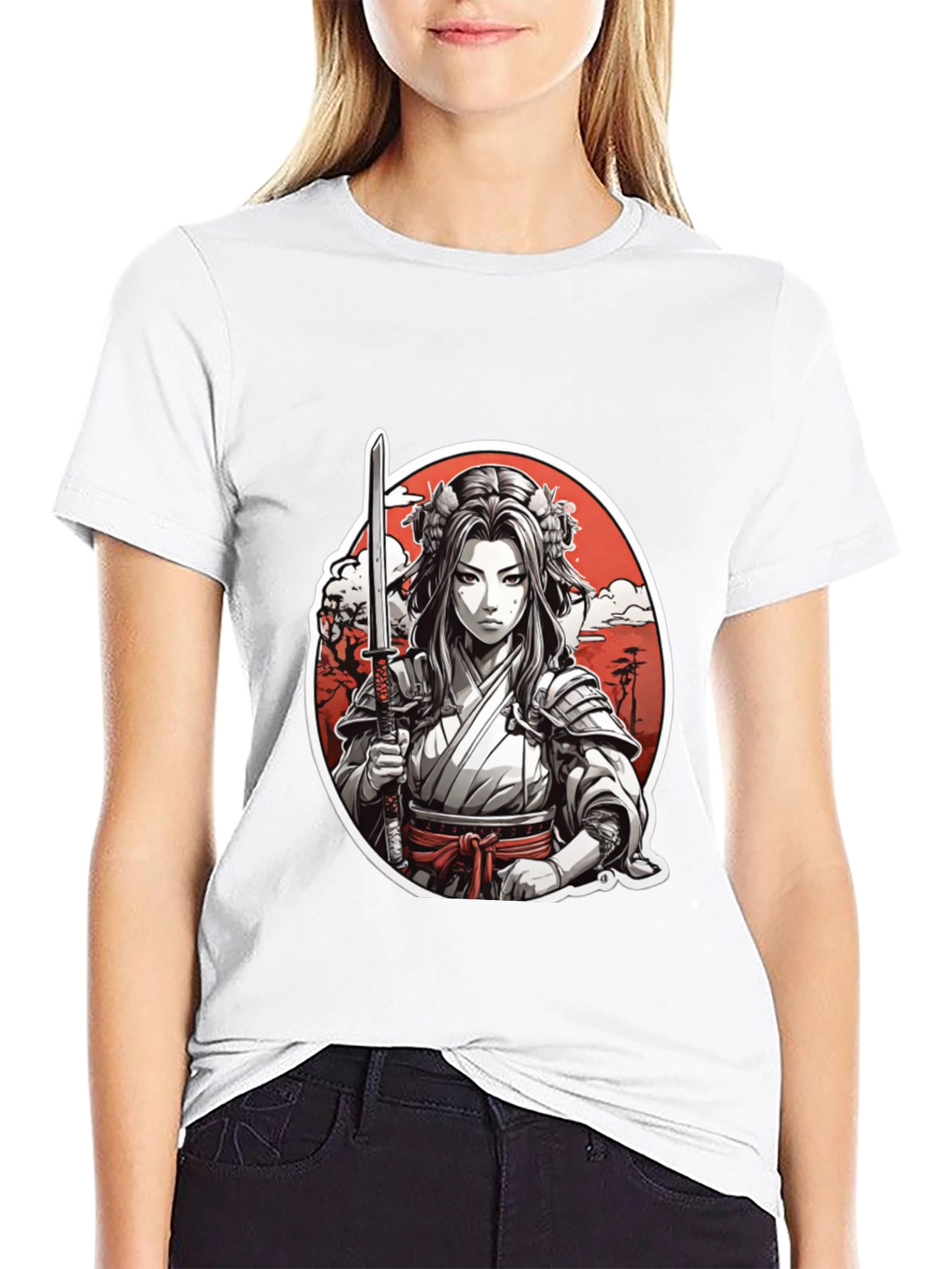 Samurai Girl Graphic Tee - Black Cotton T-Shirt